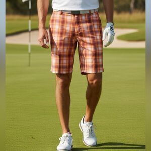 Take 50% OFF- Puma Sports Orange Plaid Shorts with Logo, Size- Waist 40